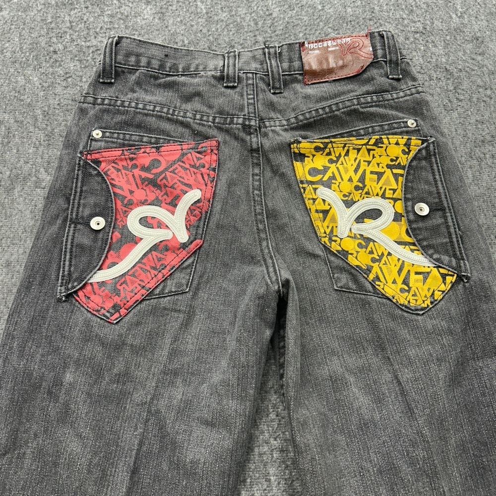 Vintage‎ Rocawear Jeans Boys 14 Denim Embroidered Baggy Loose Wide Leg